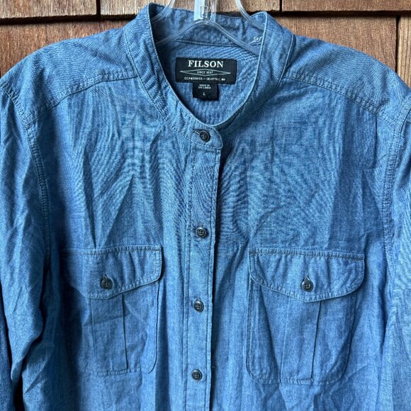 Filson Blue Chambray Button Front Long Sleeve Kadin Shirt in Women's Large - Picture 2 of 7